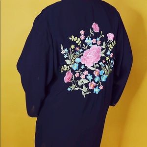 Jackets & Coats - Black Sheer Floral Kimono Jacket Jackets & Coats - Black Sheer Floral Kimono Jacket